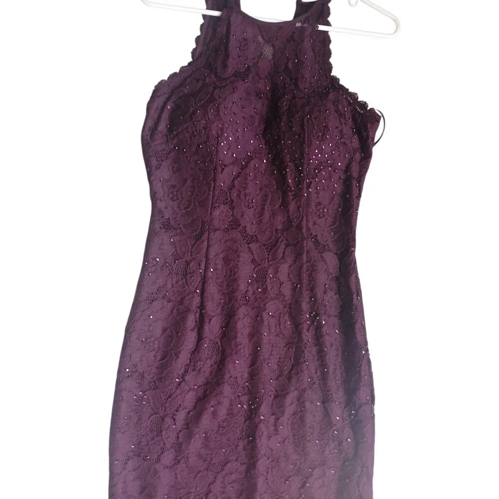 Betsy & Adam Burgundy Lace Evening Dress Size 6 Formal Midi Dress Elegant Party - Picture 7 of 10